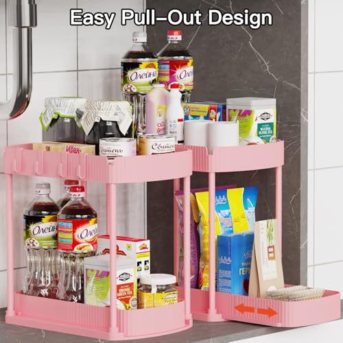Ukeetap 2 Pack Multi-Purpose Pull-Out Storage Organizers, Under Sink & Cabinet Organizers, 12.8 Inch Pink - color: Pink, size: 12.8 Inch
