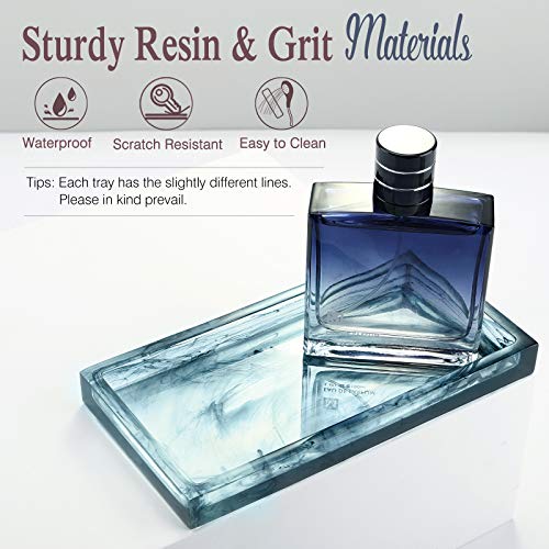 Emibele Jewelry Organizer Resin Tray, Bathroom Kitchen Dresser Vanity Organizer for Jewelry Cosmetic Shower Tissue Candle Perfume Soap Towel Shampoo Small Plant Decoration, Mini Size, Ink Blue - color: Ink Blue, size: 7.7" x 3.9" x 0.8"