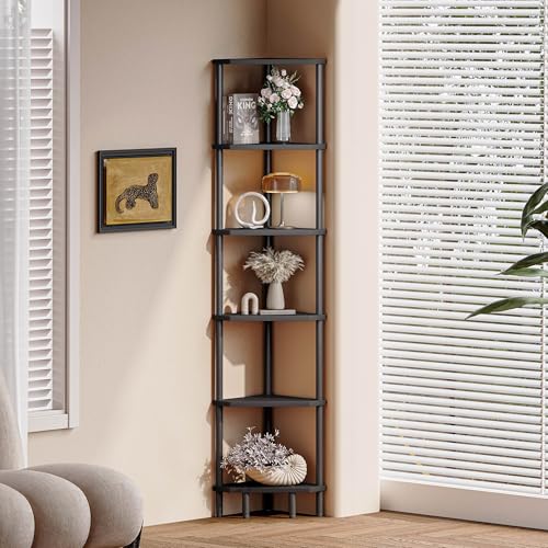 6 Tier Corner Shelf, 66.5'' Tall Standing Shelf, Narrow Display Shelf Stand, Modern Corner Bookshelf, Plant Stand, Corner Bookcase for Living Room, Bedroom, Bathroom, Black LCS502B - color: Black