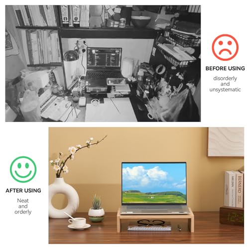 KIRIGEN Monitor Stand Wooden -Desk Stand Wood for Computer/Laptop/TV Printer - Monitor Arms & Stands Desk Riser for Office Organizers - Desktop Workspace Platforms Stands (39,Natural) - color: Natural, size: 39cm