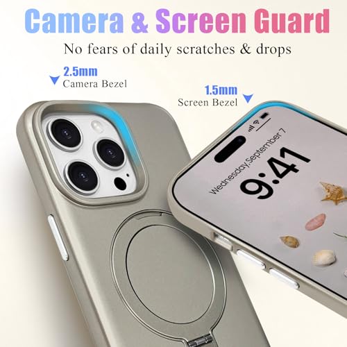 ankofave for iPhone 15 Pro Max Case with Magnetic Invisible Stand, Matte Luxury Metallic Luster, 3.0 mm Thick Protection Hard PC Scratch-Resistant Phone Case for iPhone 15 Pro Max 6.7", Titanium Gray - color: Titanium Gray, size: iPhone 15 Pro Max
