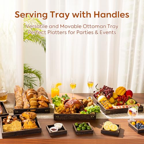 Yangbaga Serving Tray with Handles,13"*13"Wood Decorative Tray for Living Room,Modern Coffee Table Tray,Square Large Serving Platters for Home Decor,Ottoman,Bed,Kitchen,Bathroom, Breakfast,Bar - size: 13" x 13" x 1.8"