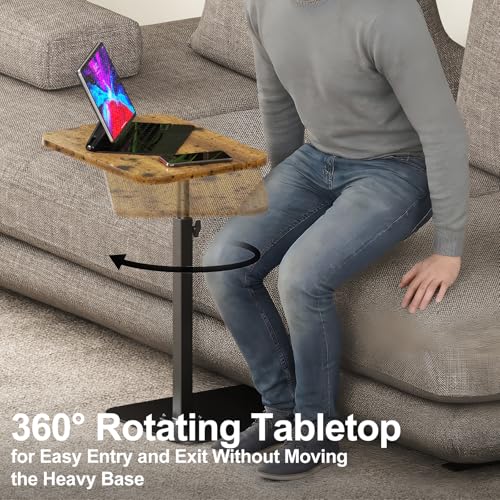 HzTinT TV Tray Side Table Sofa Tray for Couch Heavy Metal Base Swivel/Adjustable Height, Sofa Bed Bathroom Living Room, Study TV Tray C Shaped End Table Food Snack Trays for Eating Small Spaces - color: Brown, size: 11.8*15.7 in