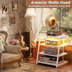 Armocity 4-Tier AV Media Stand with Power Strips, Stereo Stand with LED Lights, Audio Tower Rack with Adjustable Shelves, Small Entertainment Center, 30'', White - color: White, size: 30" (H)