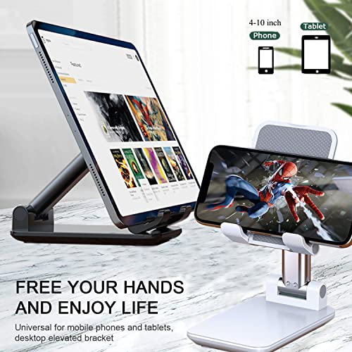 Meetuo 2 Pcs Cell Phone Stand, Adjustable Angle Height Phone Stand for Desk, Fully Foldable/Portable Phone Holder, Compatible for iPhone 16/15/14/13/12/Smartphones - color: Black+White