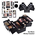 Joligrace Makeup Train Case Professional Adjustable - 6 Trays Cosmetic Cases Makeup Storage Organizer Box with Lock and Compartments 14 Inch Large Black - color: 3.Black