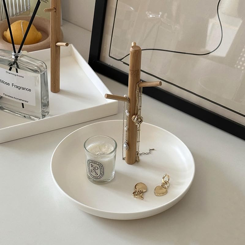 Shinpuru Key Tray & Key Bowl, Jewelry Tray with Wood 3-Tier Hanging Organizer - Multi-Functional Entryway Tray, Perfect for Key Bowl, Ring Holder, Jewelry Dish Organize (White Round) - color: White Round