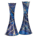 Zion Judaica Marbel Decal Candle Holder Set of 2 - Marbleized Metal Modern Candlesticks 6.75" Hourglass Shape - Fits 7/8" Thick Tapered/Shabbat Candles Bat Mitzvah Gift for Jewish Wedding (Blue Burst) - color: Blue Burst