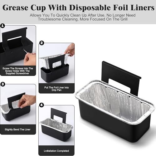 Grill Grease Catcher for Blackstone Griddle with 10 Pack Grease Cup Liners Aluminum Foil Tray Pan Drip Tray Pan for 17, 22, 28 & 36 inches Griddle (Long Hook) - color: Long Hook