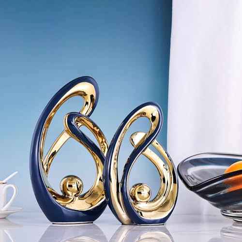 XMGZQ Home Decor Accent,Porcelain Art Mid Century Bookshelf Decorations,Gold Centerpieces for Tables,Abstract Ceramic Statue Sculpture for Coffee Table Mantel Tv Stand Centerpieces (Blue, Large) - color: Blue, size: Large