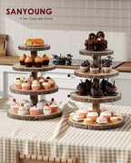 SANYOUNG Wood Cupcake Stand, 4 Tier Wooden Cupcake Tower, Large Rustic Cake Display Holder Stand for Woodland Baby Shower, Wedding, Birthday, Tea Party, Farmhouse Dessert Table Decorations