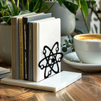 Peacoblue Metal Bookends for Shelves, Modern Decorative Heavy Duty Study Book Support Stoppers for Office, Desk, Shelf, Room 5.3"x4.3"x4.6" Cast Iron Simple Tall Bookends, 1 Pair (Atom) - style: Atom