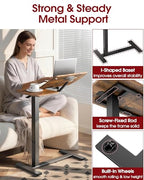Sakugi Overbed Bedside Table with Wheels, Height Adjustable Laptop Desk, Hospital Bed Table with Tilt Top, Rolling Bed Tray for Home & Office,27.6" L x 12.9" W x 29.1"–39" H, Brown - color: Brown