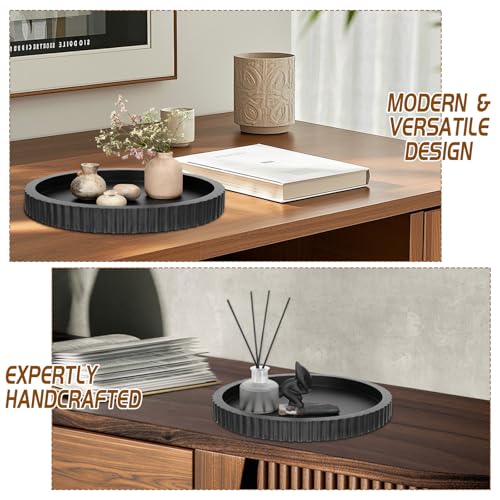 Round Decorative Tray for Coffee Table Decor Home Decor Wood Serving Round Tray Table Centerpiece for Dining Room Kitchen and Housewarming Gift (Black) - color: Black