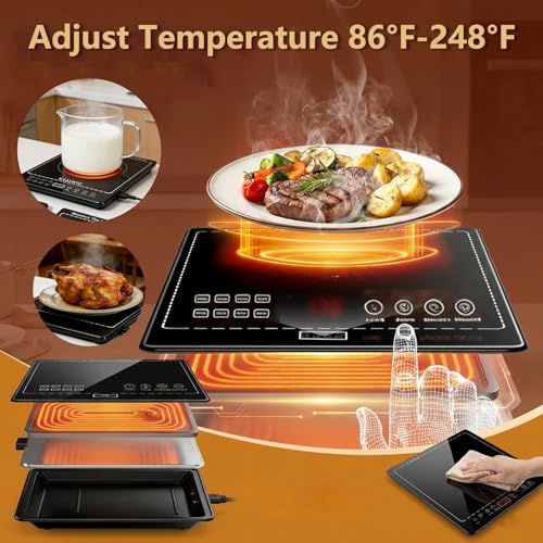 Electric Warming Tray, 3-in-1 Food Warmers for Parties Buffet with 10 Temp Settings and Timer, 25"x15" Glass Surface Warming Mat for Food, Warming Tray for Parties Buffet,Gatherings - size: Extendable-25x15Inch