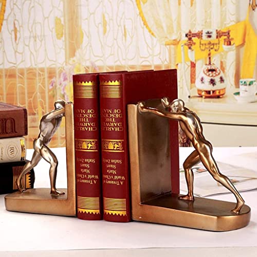 Book Ends, Decorative Heavy Duty Bookends Golden Resin Sculptural Bookend Sets Study Room Living