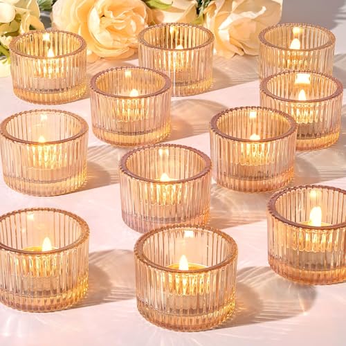 HAVITI 24 Pack Tealight Gold Candle Holders, Votive Tea Light Candle Holder Glass for Gold Centerpieces Fall Wedding Table Decor, Party Supplies, Home Decor - color: Gold, size: 1.3" x 2"