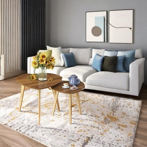 BAMEOS Bamboo Nesting Triangle End Table,Set of 2 Side Table Modern Minimalist Coffee Table for Living Room (Walunt) - color: Walunt