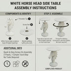Modern Horse Statue Side Table - Round Faux Marble Top Accent Pedestal with Sculpture Base for Entryway & Living Room, White - color: White Horse