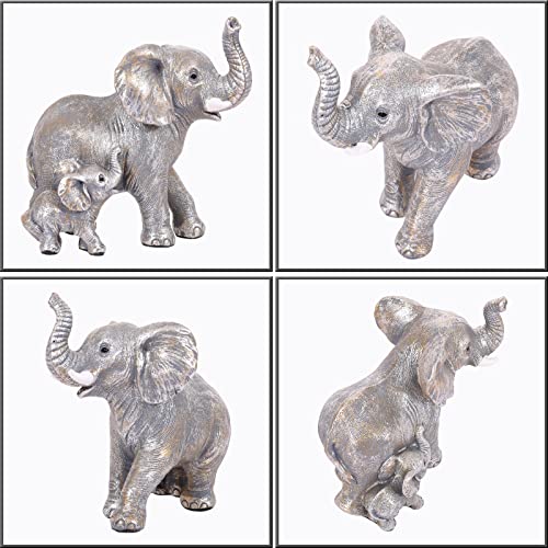 Cute Silver Elephant Statue Home Décor Good Luck Elephant with The Baby Décor for Shelf Good Gifts for Women Decoration for Living Room, Bedroom, Office - color: Silver