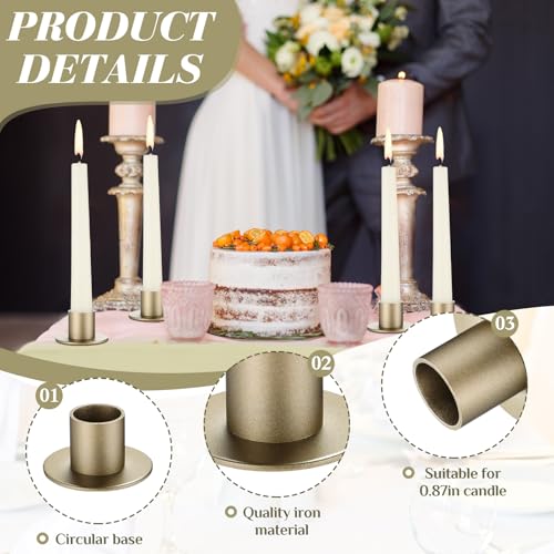 FoldTier 24 Pcs Bronze Taper Candle Holders Bulk for Pillar Candles Wedding Metal Short Candlestick Holder Bronze Centerpieces Decoration for Wedding Anniversary Dinner Party - color: Bronze