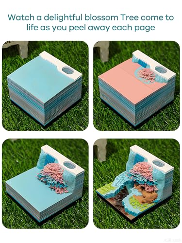3D Creative Time Piece Calendar 2026 Desk Weekly Calendar Decoration with LED Light and Acrylic Case, Paper Sculpture Non-stick Notes, Paper Carving Art Craft Memo Pad (Flower Mountain) - color: Flower Mountain with LED lighting