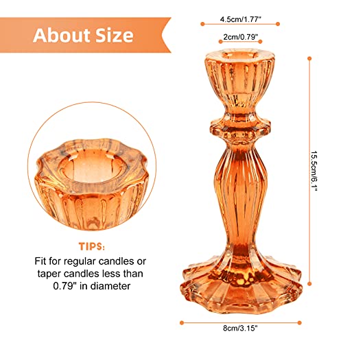 Glass Candle Holders, 2PCS Pillar Candle Holders Decorative Candlestick Holders Table Centerpieces Valentines Wedding Home Decor, Orange - color: Orange