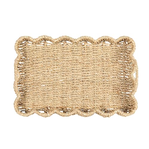 Household Essentials Woven Seagrass Scalloped Rectangular Trays, Set of 2, Natural - color: Natural Seagrass, size: 16" x 11.5" x 4.8"