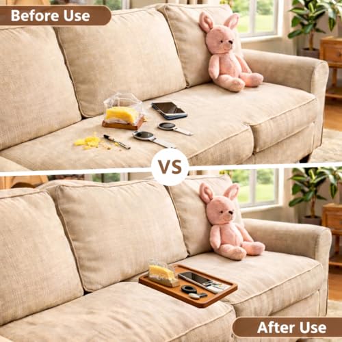 Acacia Wood Couch Tray Between Cushion, Folding Sofa Table Insert for Middle Organizer for Snacks, Drinks, Remotes,15x10.3-inch