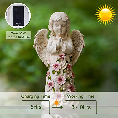 Nacome Garden Outdoor Statues Angel with Succulent and 7 LED Lights – Lawn Decor for Patio, Balcony, Yard Ornament for Mom Grandma Women - color: White Angel