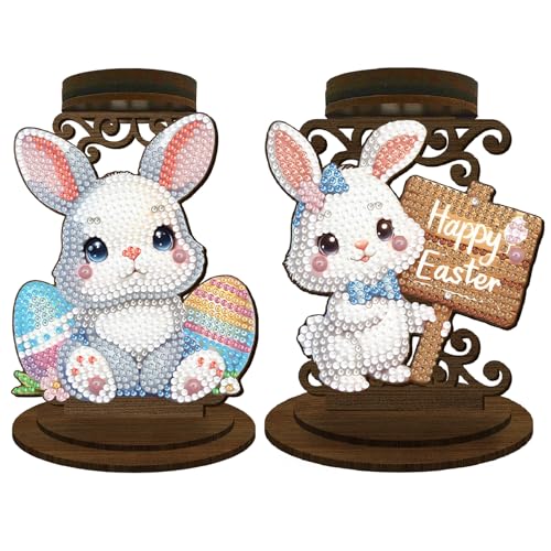BAYUNOE 2Pcs DIY Candlestick Holders Wooden Desktop Diamond Art Painting Candle Holder Double-Sided Diamond Vintage Modern Decorative for Table Mantel Wedding Dinning Party-06 - color: 2pcs-06