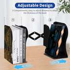 Dragon Bookends, Adjustable Bookends, Unique Book Holders for Shelves, Metal Book Ends for Heavy Books, Non-Skid Book Stander for Desk, Shelf, Office, Stationery Gift (Black) - color: Black