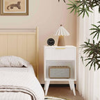 YAUKOMEL Fluted Night Stand with Opening Storage,Mid Century Bedside Table with Drawer,Modern Nightstand with Solid Wood Legs,End Table Side Table for Living Room,Bedroom,White CTG56W - color: White