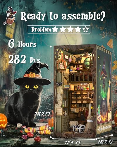 Cutefun Book Nook Kit, DIY Miniature Dollhouse Booknook for Adults, 3D Wooden Puzzle Bookend Bookshelf Insert Decor with LED Light, Gift for Craft Lovers (Magic Pharmacist) - style: Magic Pharmacist