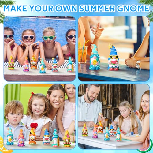 Arrowbash 6 Pcs Summer Ceramics to Paint Ready to Paint Your Own Gnome Statues 5.12 Beach Theme Paintable Figurines DIY Unpainted Ceramics Plaster Crafts Kit with Brush Palette - style: Summer
