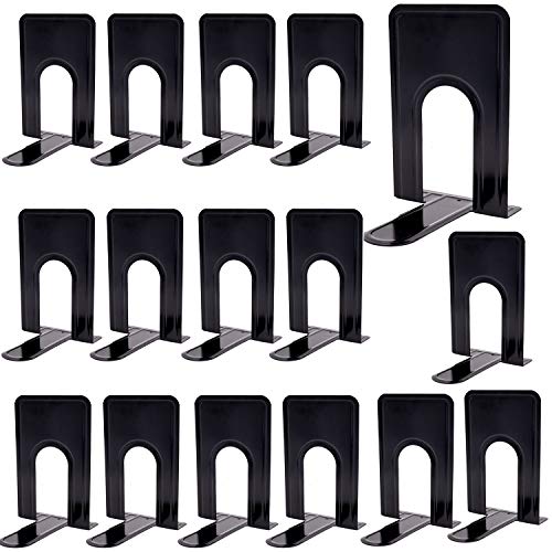 8 Pairs 16 Pieces 8.3 x 5.1 x 6.5 Inch Metal Bookends, KINJOEK Heavy Duty Book Support with Anti Slip Pads for Books, Magazines, DVDs, Perfect for Home, Office, School, Library, Black - size: 8Pairs Black