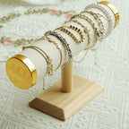 Jewelry Display Stand for Bracelet Bangle Watch, T Bar Jewelry Holder with Velvet Covered Bar and Wood Base for Countertop Organizer and Display - color: Round Suede Beige