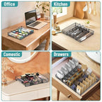 2 Pack Expandable Desk Drawer Organizer Tray with 10 Adjustable Compartments Metal Mesh Office Drawer Organizer for Home, School Supplies, Makeup Vanity & Jewelry (Black) - color: 2 Pack Black