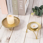 dedoot Candle Holder, Gold Candle Holders Set of 2 Decorative Handmade Iron Pillar Plate Candle Holder Centerpiece Fit LED & Wax Candles, Pedestal Candle Stand for Wedding, Spa, Dinner Tables