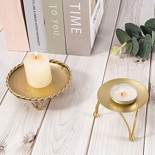 dedoot Candle Holder, Gold Candle Holders Set of 2 Decorative Handmade Iron Pillar Plate Candle Holder Centerpiece Fit LED & Wax Candles, Pedestal Candle Stand for Wedding, Spa, Dinner Tables