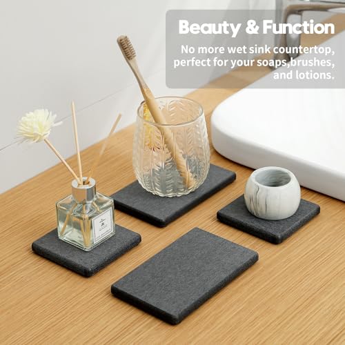 4PCS Water Absorbing Sponge Holder Diatomite Stone Sink Tray Mat, Quick Drying Kitchen & Bathroom Counter Tray Vanity Caddy, Diatomaceous Earth Dish Soap Dispenser Organizer, Dark Gray - color: 4 Pack - Dark Gray, size: 9" x 3.5"