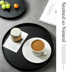 River Round Wood Serving Tray, Solid Wooden Decorative Tray Non-Slip Tea Coffee Table Tray Snack Plate Food Meals Serving Tray with Raised Edges for Home Decor Kitchen Restaurant(11.8inch/30cm, Black) - size: 11.8"