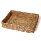 Wicker Storage Tray, Rattan Basket Rectangular for Bathroom Living Room, Decorative Serving Woven Trays Wicker Baskets for Organizing Home Decor XL(17.7" × 13.4") - style: XL (17.7" × 13.4")