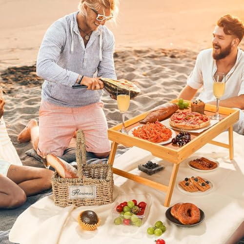 Bamboo Bed Tray Table, Large Breakfast Tray with Folding Legs, Multipurpose Serving Tray Use As Portable Laptop Snack Table, for Working, Eating, Reading by Pipishell - color: Yellow, size: 20.3" x 13.7" x 8.9"