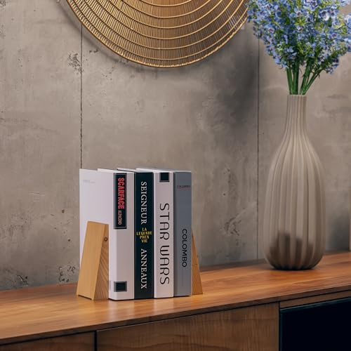 TILISMA Book Ends for Shelves - Handmade Wooden Bookends with Metal Base, Chestnut Tree - Sturdy Book Holders for Bookshelves - Fancy Modern Decorative Bookends, Heavy Duty – Home Décor Accessories - color: Chestnut