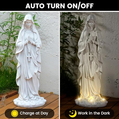 VChymm Virgin Mary Statue 31.49 Inch Religious Garden Statue Solar Mary Statue Outdoor Yard Patio Deck Home Entryway Hallway Sculpture - color: White