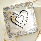 Personalized Chinoiserie Floral Jewelry Dish Ceramic Ring Holder Square Trinket Tray Custom Grandparent Mother Birthday Present We Love You Heart Shaped Toile Mother’s Day Keepsake With Names - color: Design 03