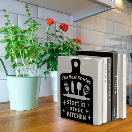 Peacoblue Metal Bookends for Shelves, Modern Decorative Heavy Duty Study Book Support Stoppers for Office, Desk, Shelf, Room 5.3"x4.3"x7.9" Cast Iron Simple Tall Bookends, 1 Pair (Cutting Board) - style: Cutting Board
