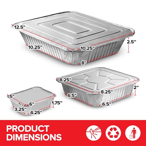 Disposable Foil Pans with Lids (Set of 40) Heavy Duty Aluminum Pans with Lids (20) 9x13, (10) 8x8, (10) 1-Lb Baking Tins with Covers for Cooking, Heating, Holiday Dinner Meals, Stock Your Home - size: Assorted 40 Pack w/ Lids