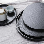 Round Solid Wood Serving Tray Extra Large Tea Coffee Snack Food Meals Serving Plate Non-Slip Kitchen Party Bar Server Ottoman Tray Breakfast Tray with Raised Edges (13inch/33cm) Black - size: 13"
